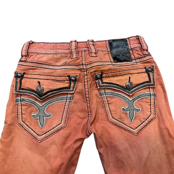 Rock Revival Y2K Jacoby Orange Fleur De Lis Jeans - Picture 3 of 6